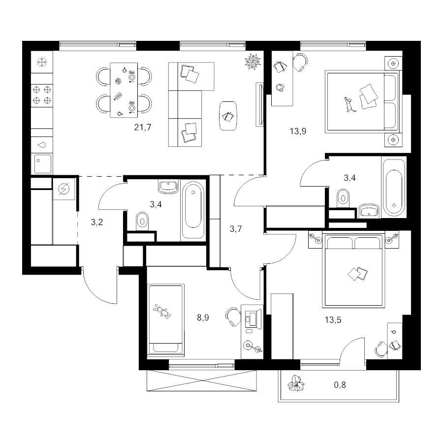 4 ккв (Евро) 75,3 м²