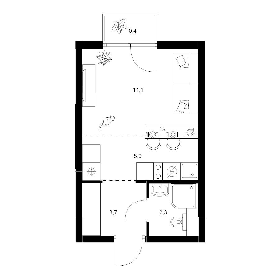 Студия 23,4 м²