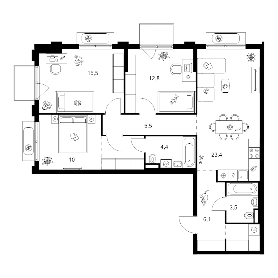 4 ккв (Евро) 89,2 м²