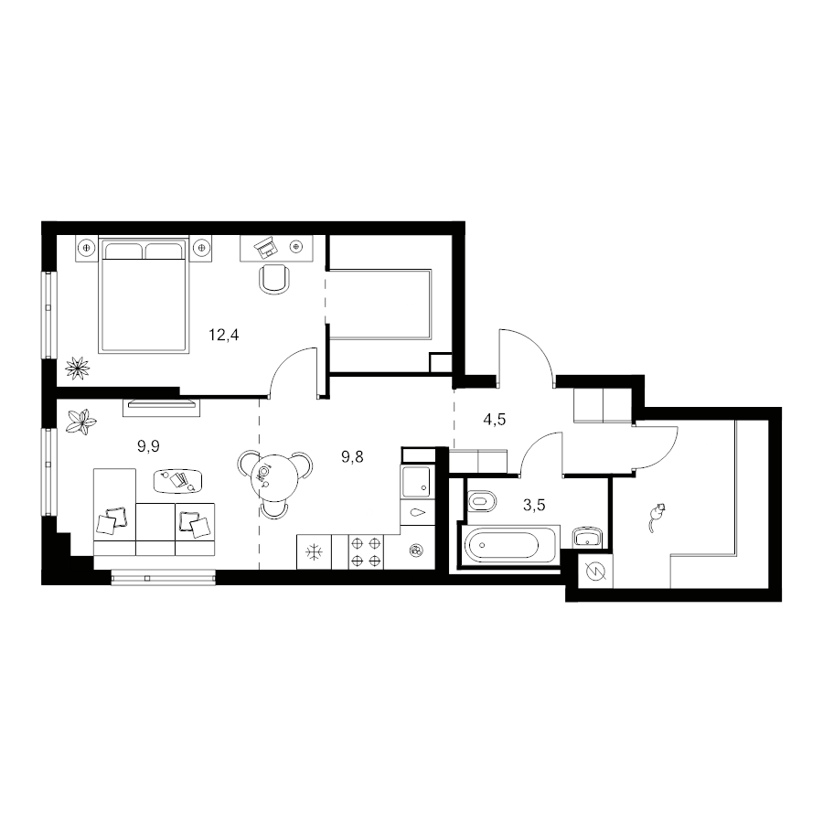 2 ккв (Евро) 52,8 м²