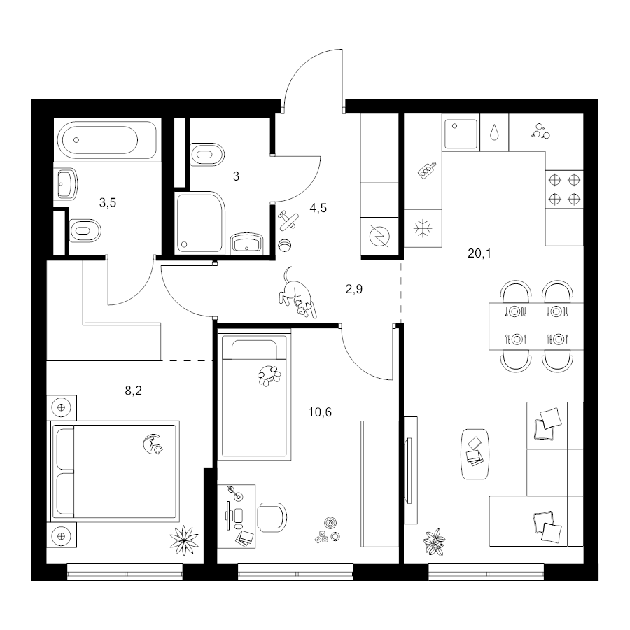 3 ккв (Евро) 56,9 м²