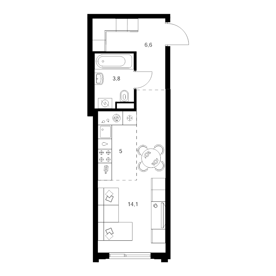 Студия 29,5 м²