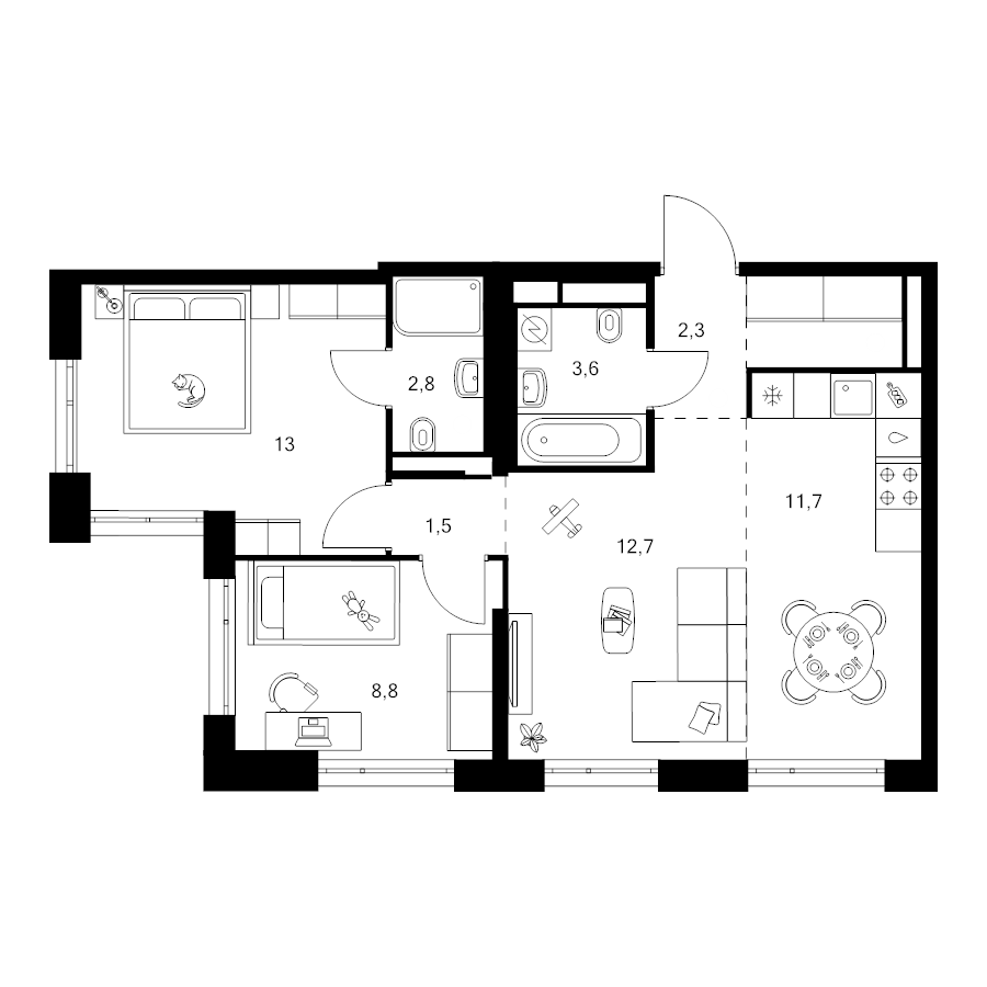 3 ккв (Евро) 58,8 м²