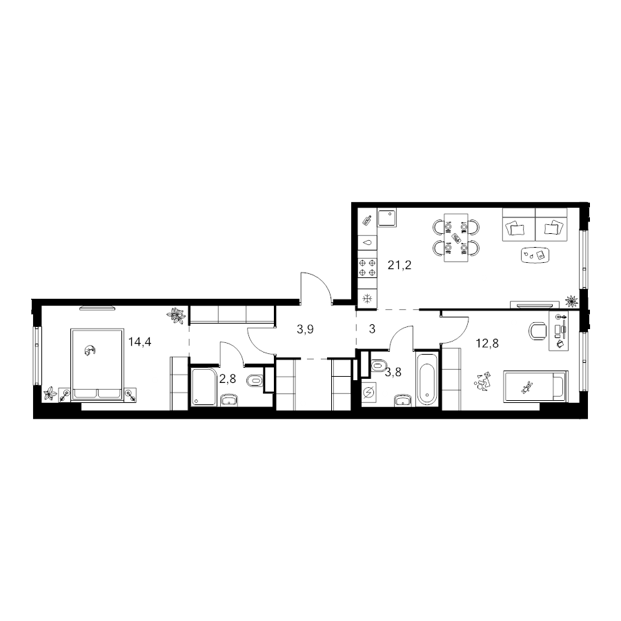 3 ккв (Евро) 70,2 м²