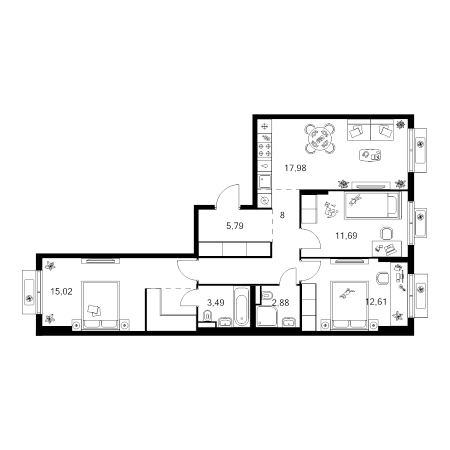 4 ккв (Евро) 81 м²