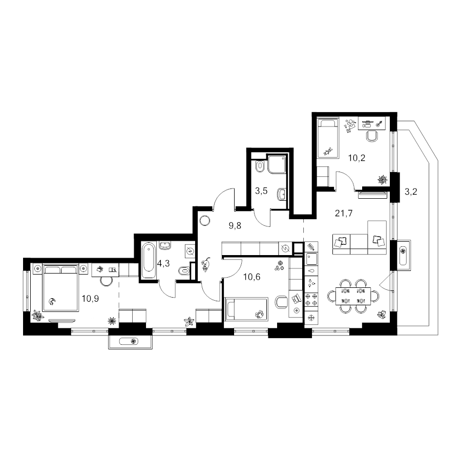 4 ккв (Евро) 83,4 м²