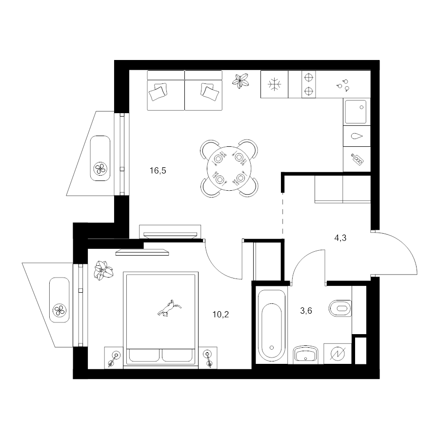 2 ккв (Евро) 34,6 м²