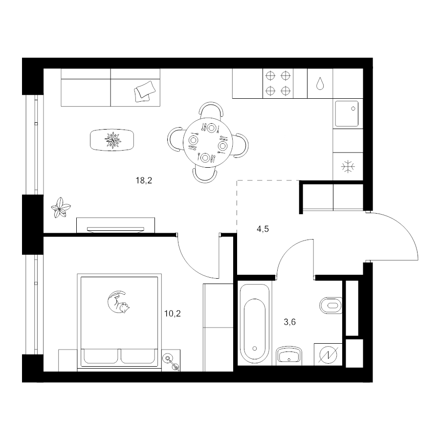 2 ккв (Евро) 36,5 м²