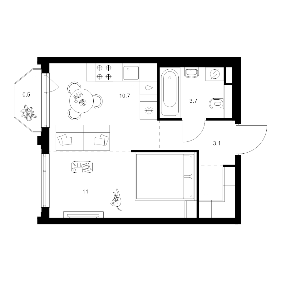 Студия 31,1 м²