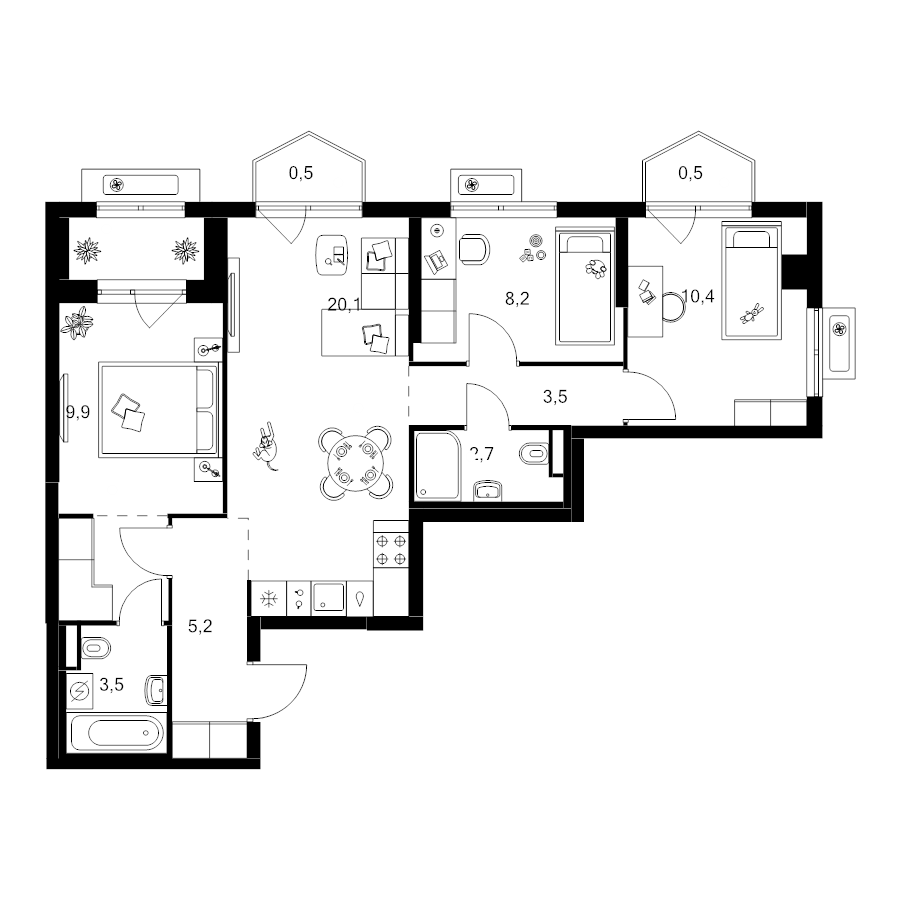 4 ккв (Евро) 68,9 м²