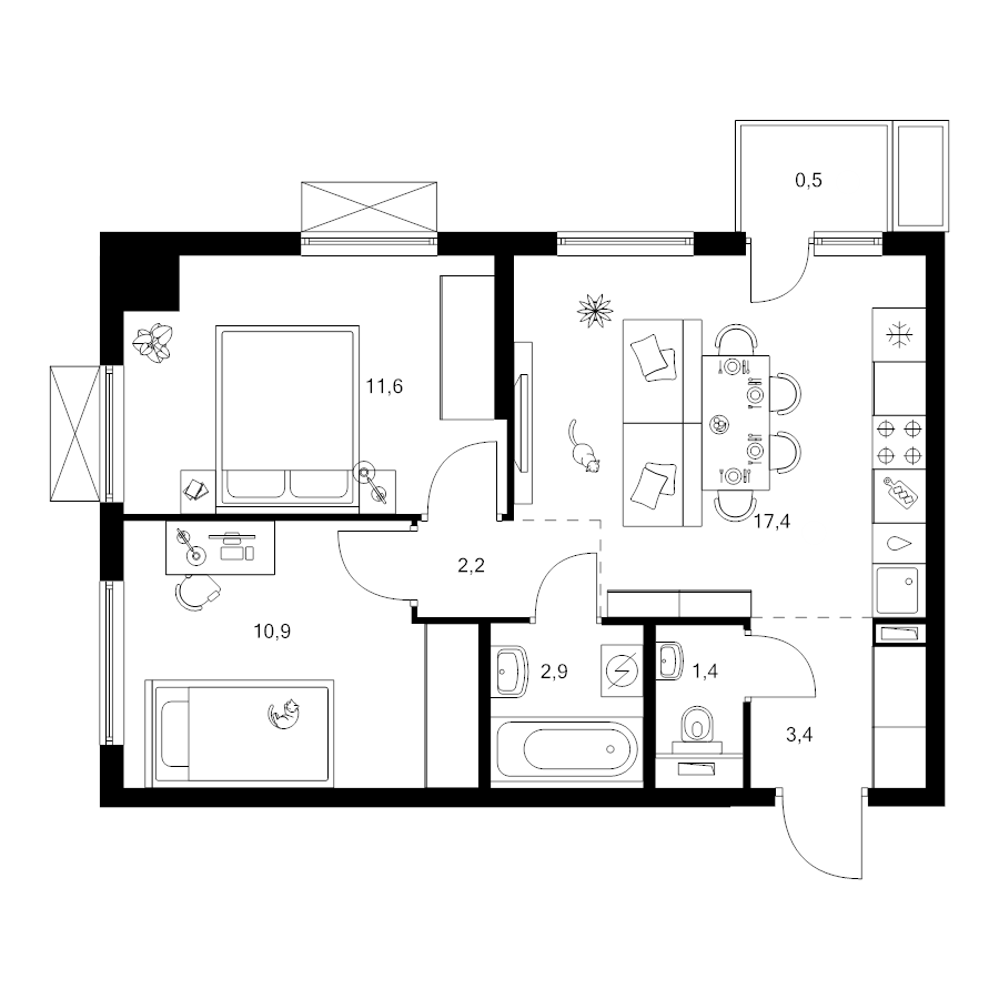 3 ккв (Евро) 50,3 м²
