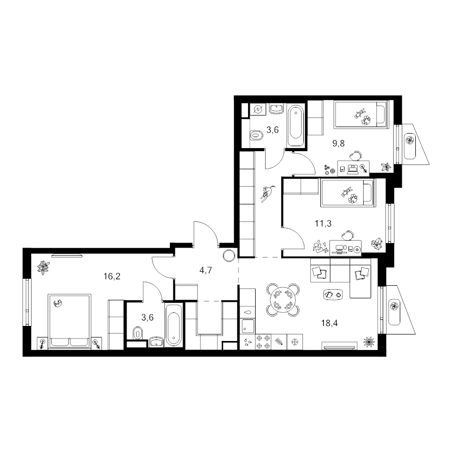 4 ккв (Евро) 77,7 м²