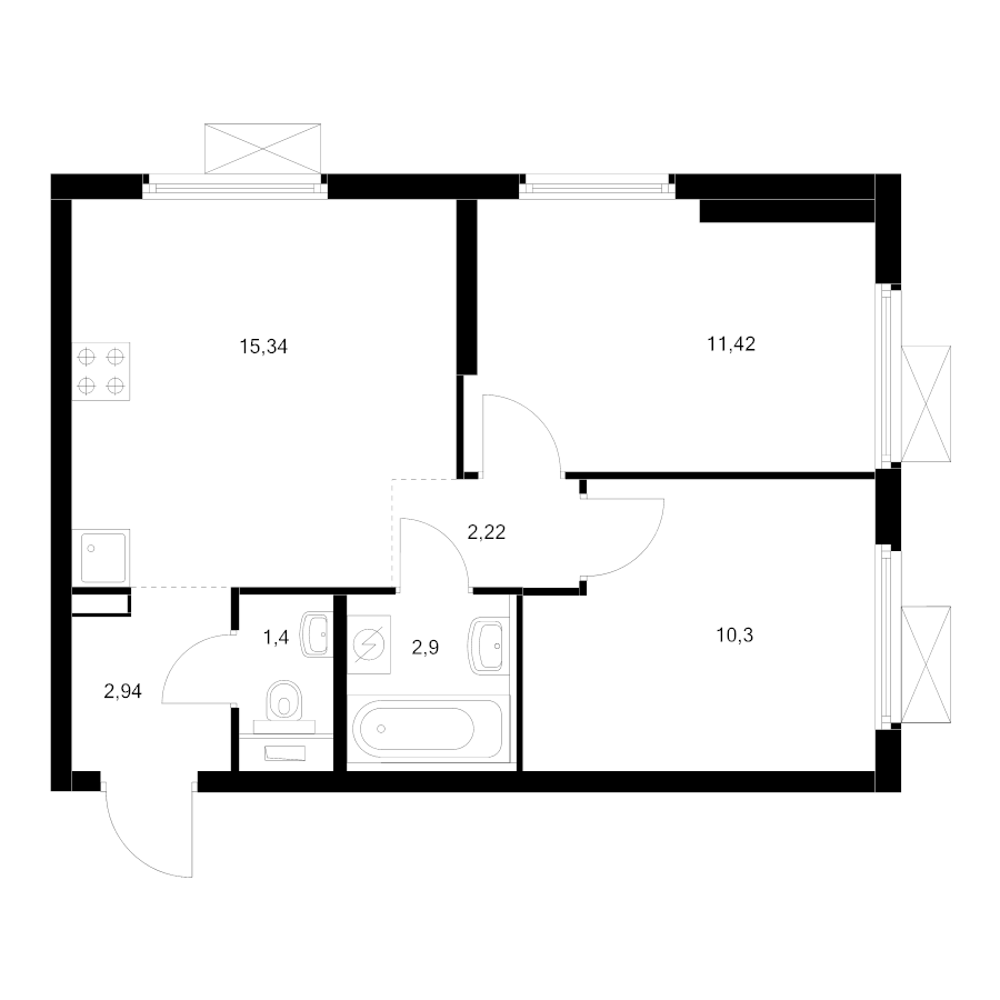 3 ккв (Евро) 45,5 м²