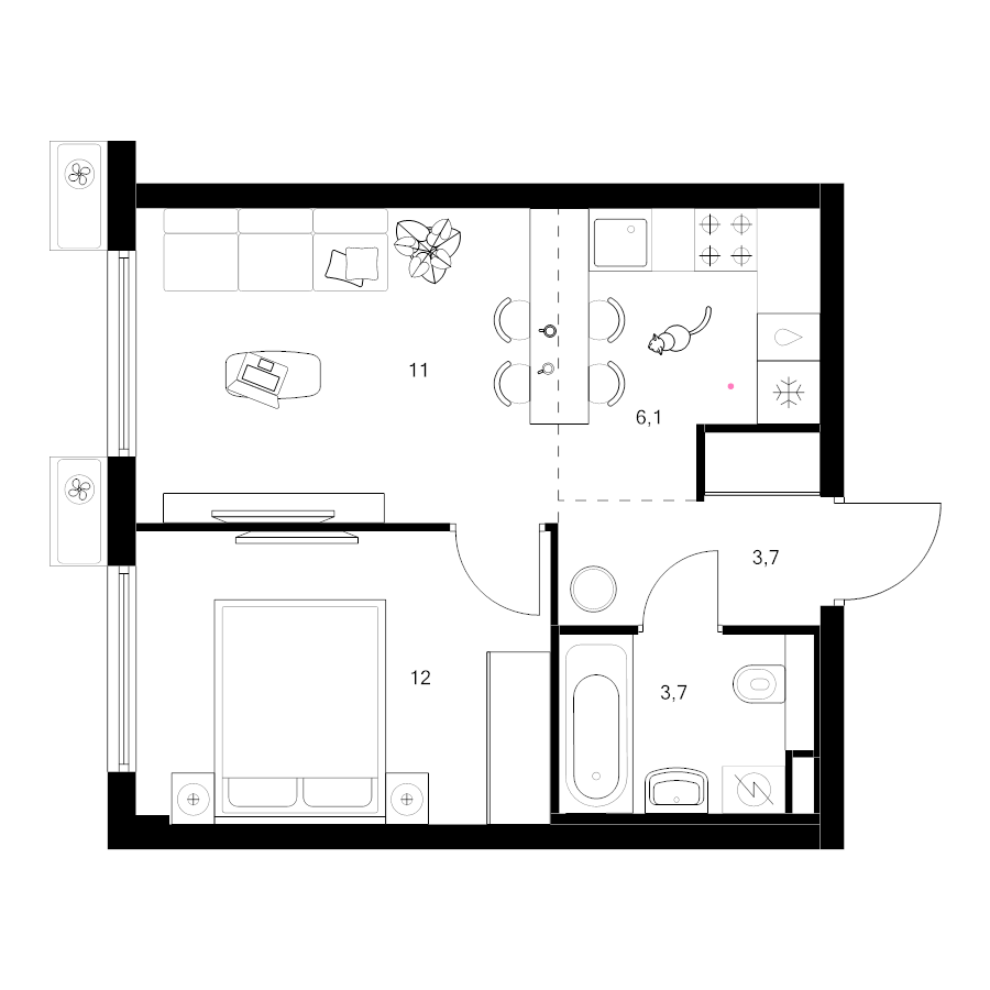 2 ккв (Евро) 36,5 м²