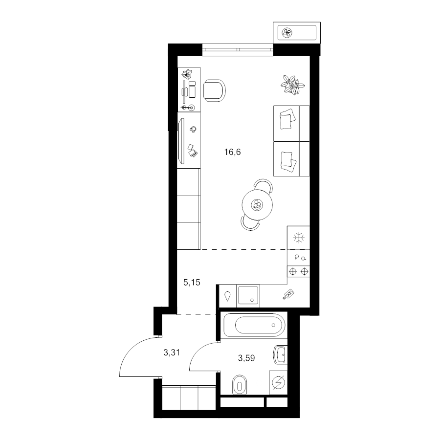 Студия 28,5 м²