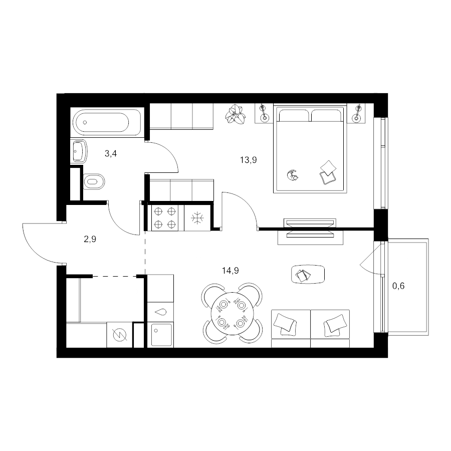1 ккв 38,3 м²