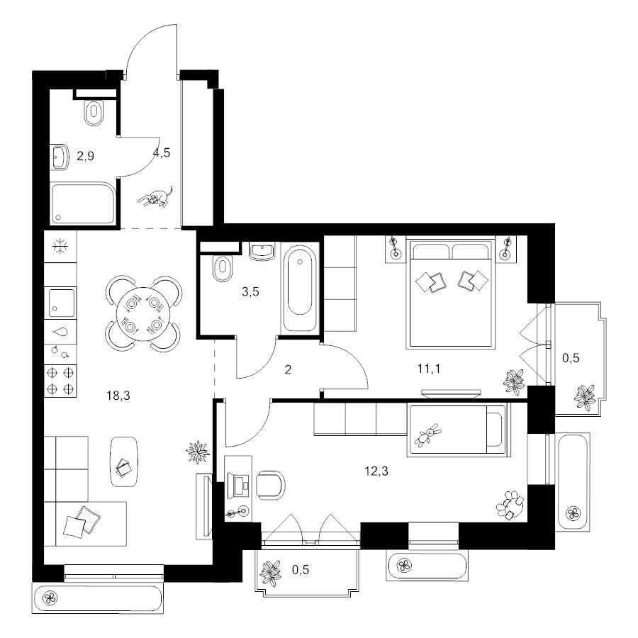 3 ккв (Евро) 55,6 м²