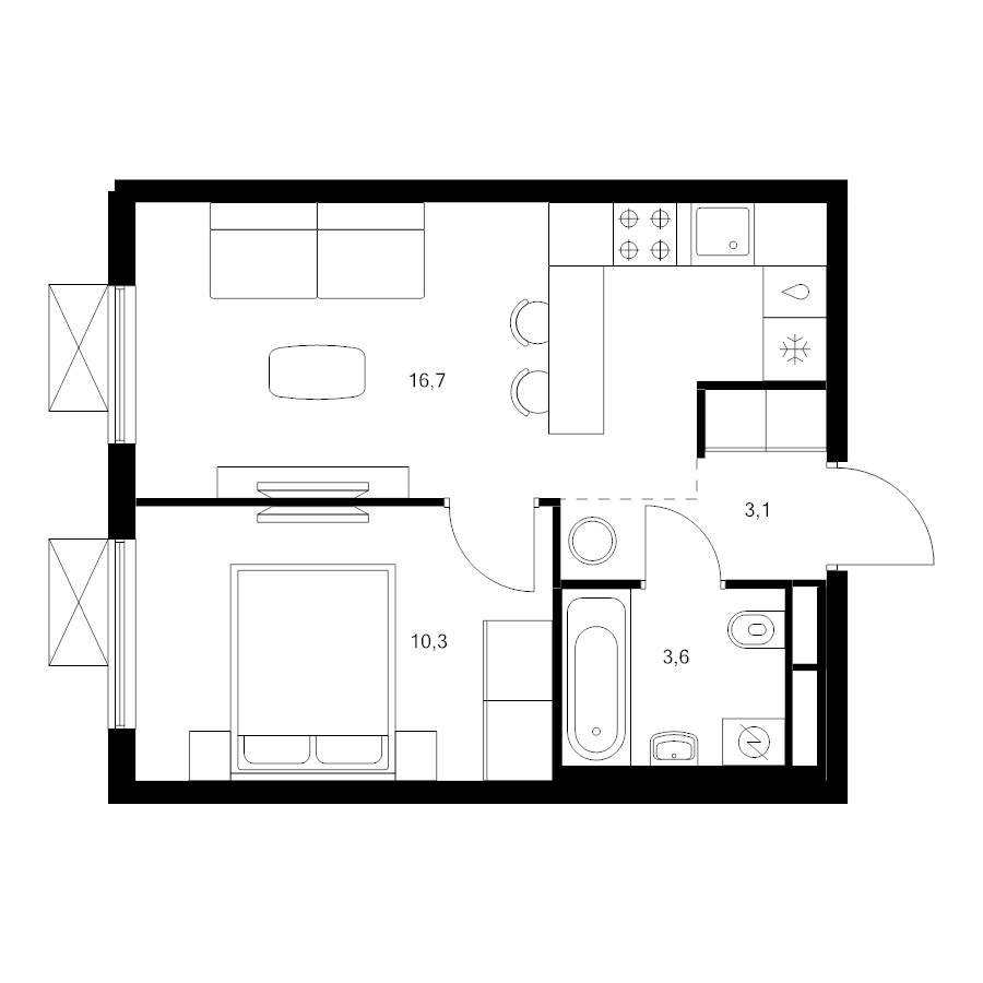 2 ккв (Евро) 33,7 м²