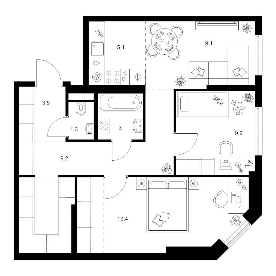 3 ккв (Евро) 62,8 м²