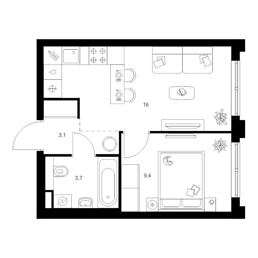 2 ккв (Евро) 32,2 м²