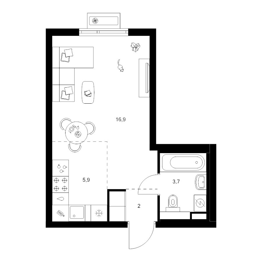Студия 28,5 м²