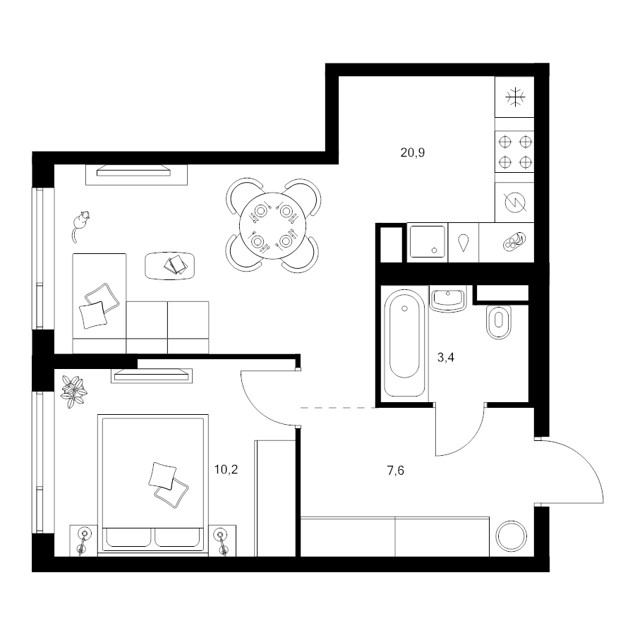 2 ккв (Евро) 42,1 м²