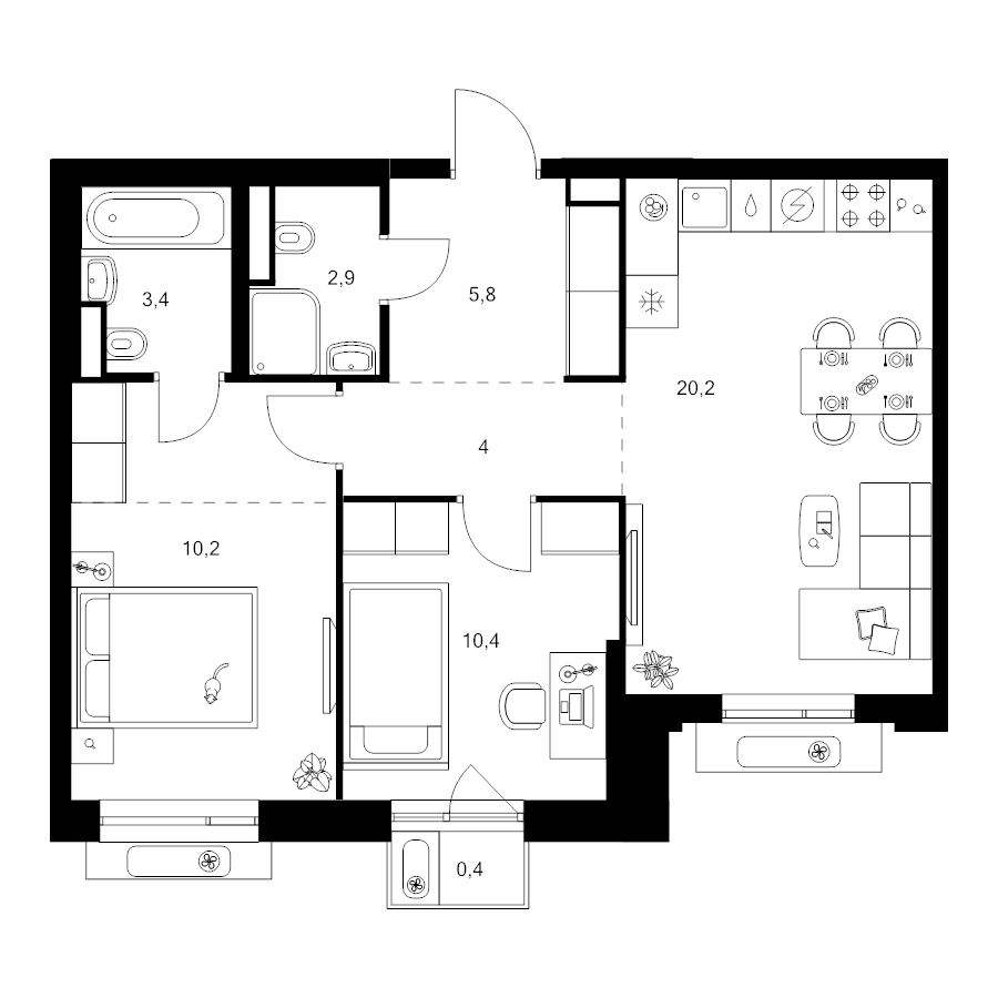 3 ккв (Евро) 61,4 м²