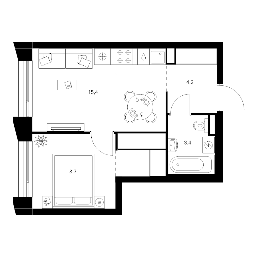 2 ккв (Евро) 34,6 м²