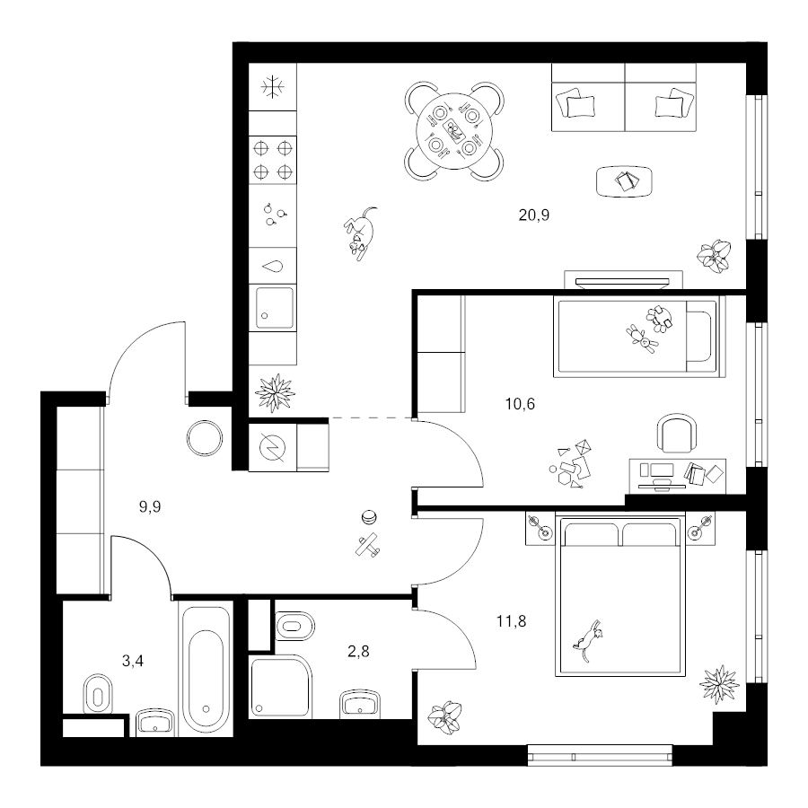 3 ккв (Евро) 59,4 м²