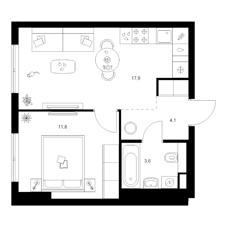 2 ккв (Евро) 37,4 м²