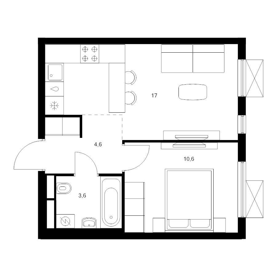 2 ккв (Евро) 35,8 м²