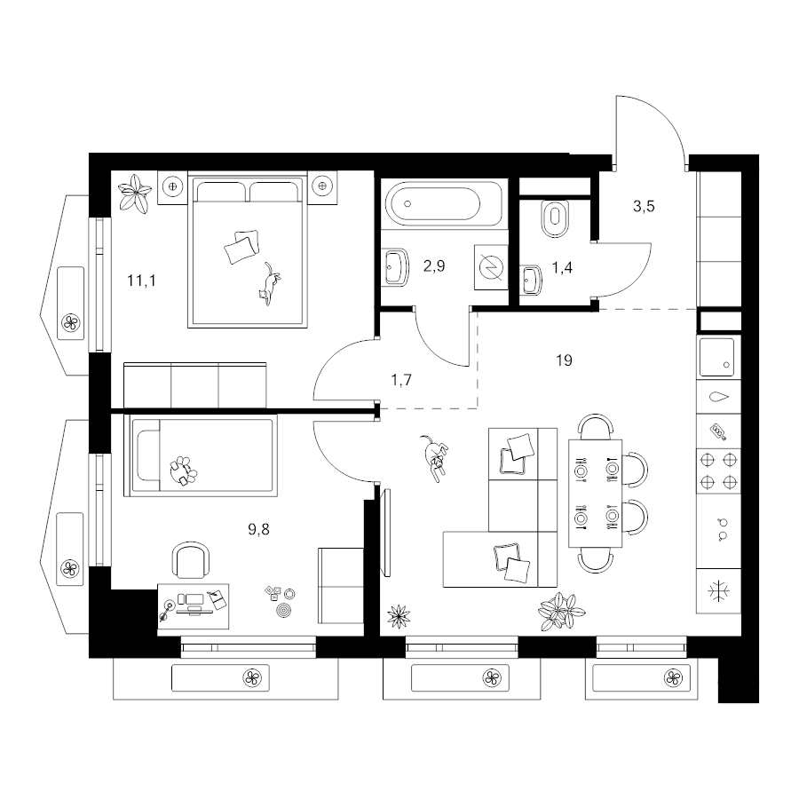 3 ккв (Евро) 49,4 м²