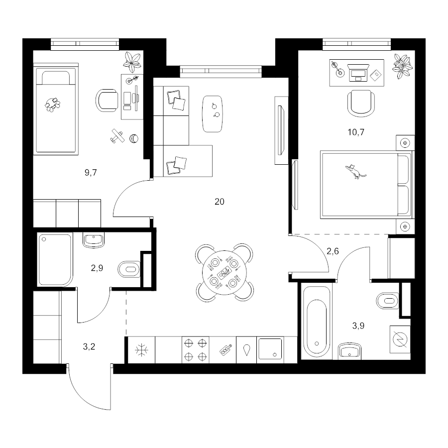 3 ккв (Евро) 53 м²