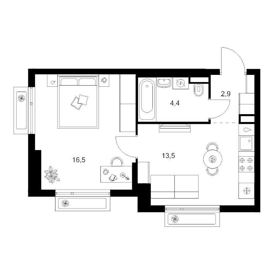 1 ккв 37,3 м²