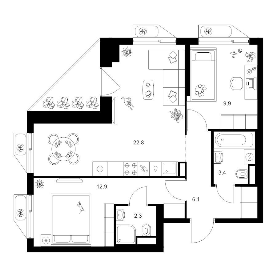 3 ккв (Евро) 59,7 м²
