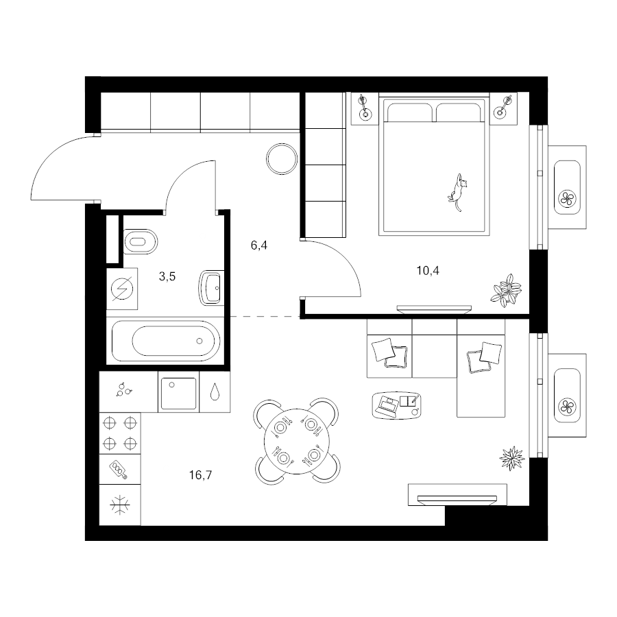 2 ккв (Евро) 37 м²