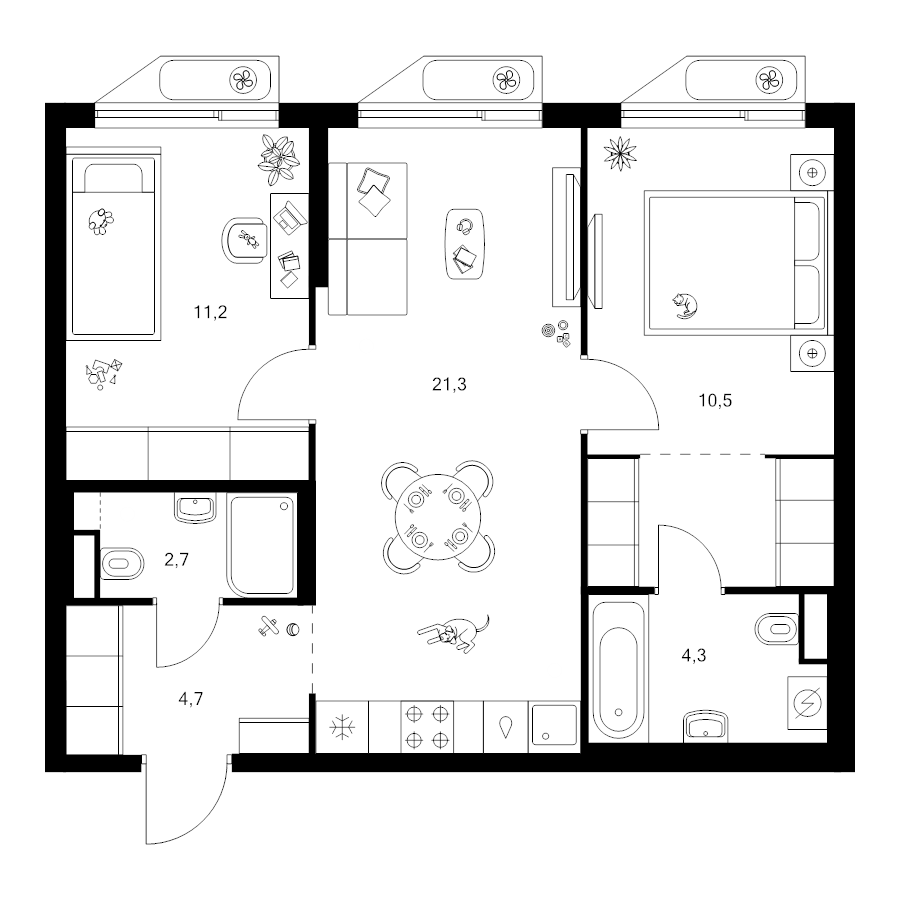 3 ккв (Евро) 58,9 м²