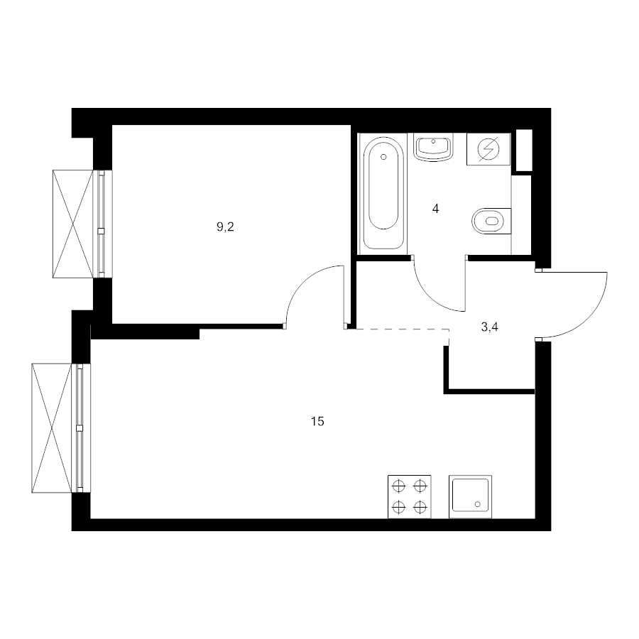 2 ккв (Евро) 31,6 м²