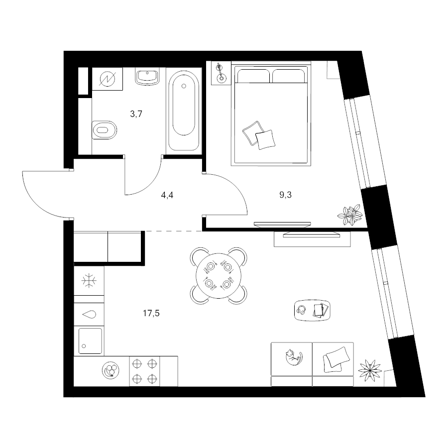 2 ккв (Евро) 34,9 м²