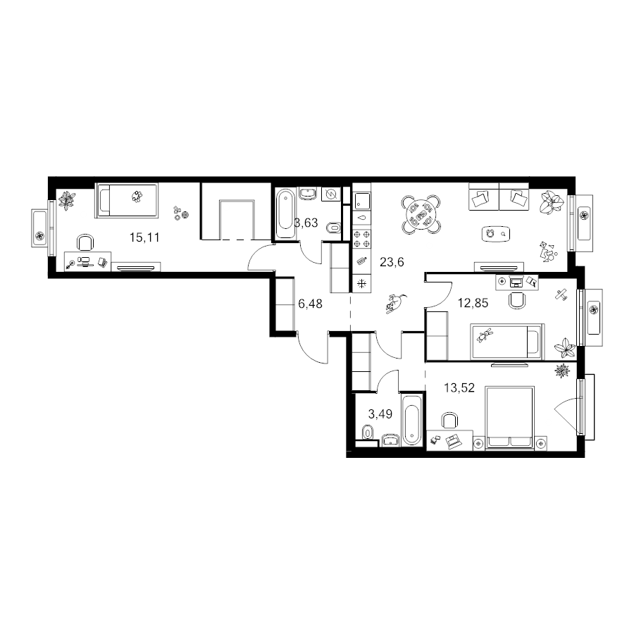 4 ккв (Евро) 86,8 м²
