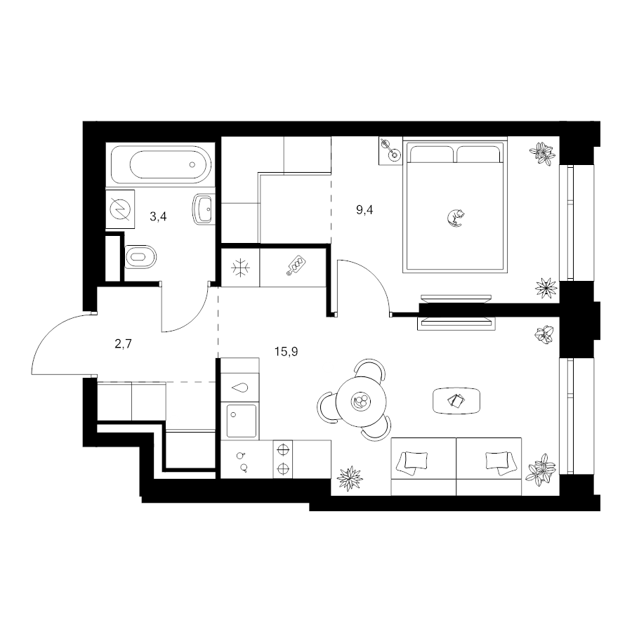 2 ккв (Евро) 35,4 м²
