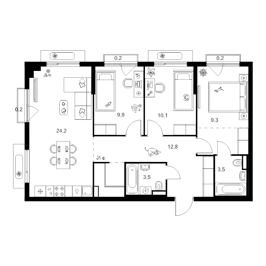 4 ккв (Евро) 80,9 м²