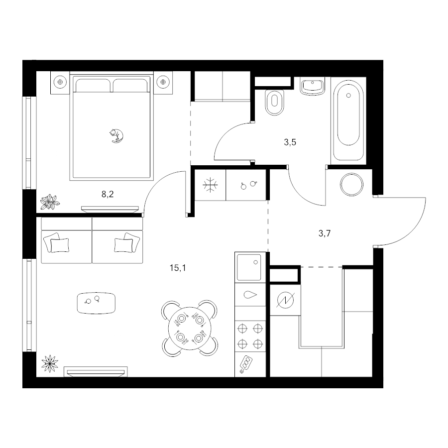 2 ккв (Евро) 36,6 м²