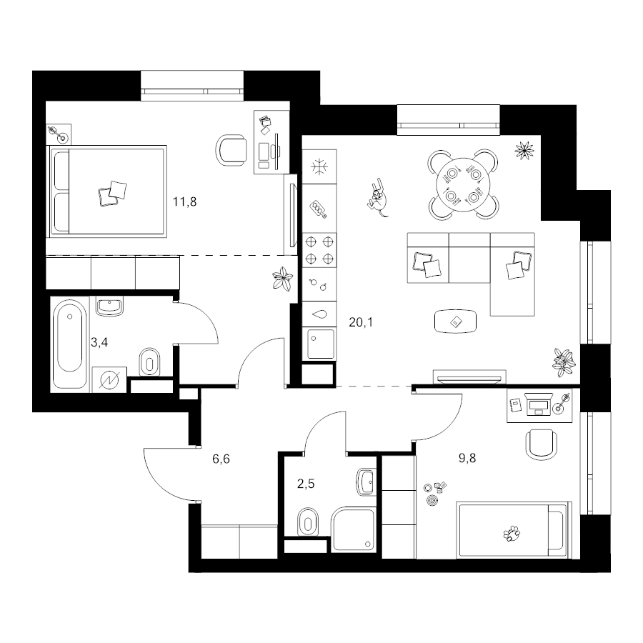 3 ккв (Евро) 60,1 м²