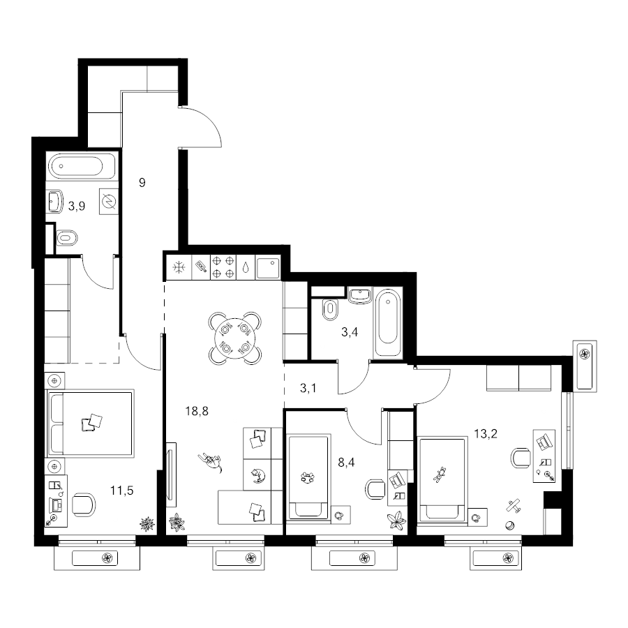 4 ккв (Евро) 75,6 м²