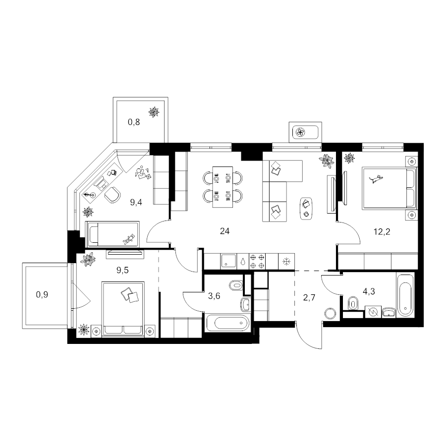 4 ккв (Евро) 75,1 м²