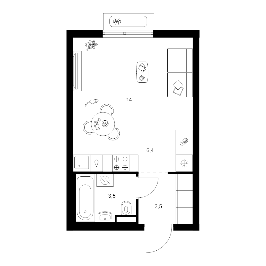 Студия 27,4 м²
