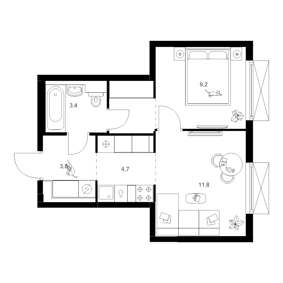 2 ккв (Евро) 35,9 м²
