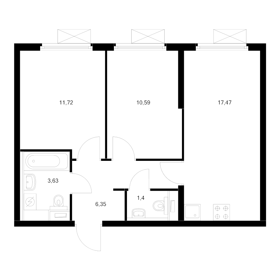 3 ккв (Евро) 49,8 м²