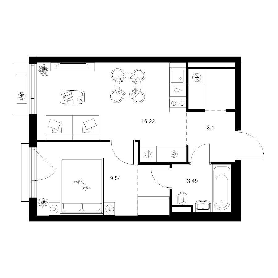 2 ккв (Евро) 36,9 м²